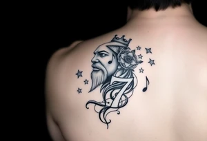 King J7 with stars and music notes tattoo idea