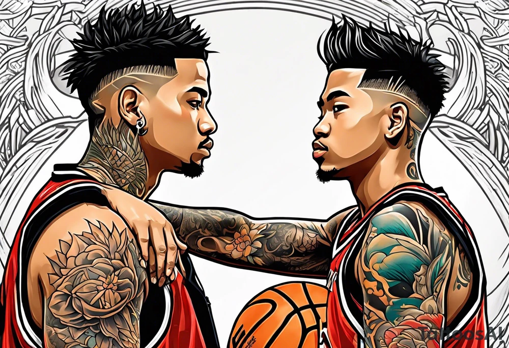 Two boys selling basketball cards tattoo idea