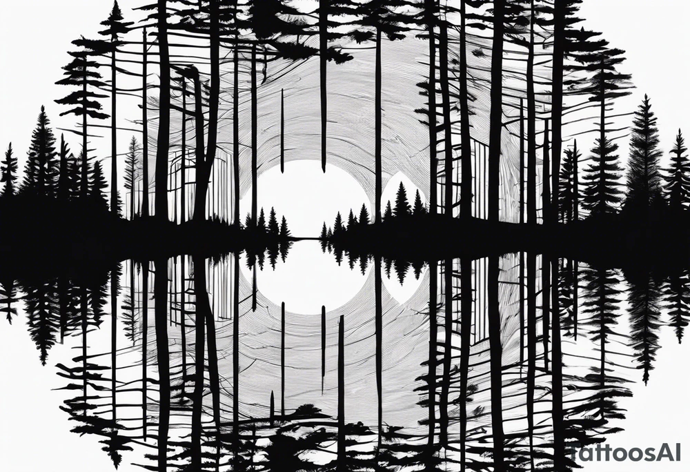 Tattoo with the words "see the forest for the trees" in any style font, around a tree in any way. black and white, tattoo, simple, elegant, pine tree, fine-line tattoo idea