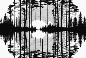 Tattoo with the words "see the forest for the trees" in any style font, around a tree in any way. black and white, tattoo, simple, elegant, pine tree, fine-line tattoo idea