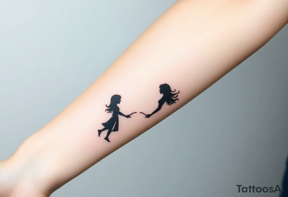 Silhouette of a mother passing 2 flames to two daughters tattoo idea
