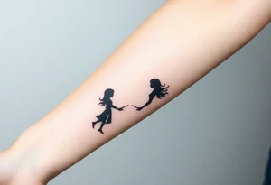 Silhouette of a mother passing 2 flames to two daughters tattoo idea