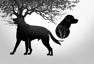 Silouette of a black lab sunder a tree. No detail on lab tattoo idea