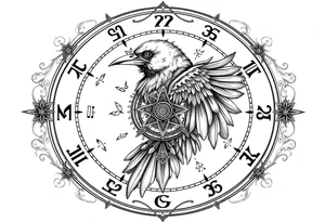 zodiac symbols runes within ornate clockwork mechanism raven tattoo idea