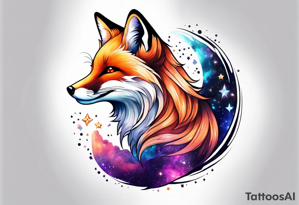 vibrant fox, galaxy, stars tattoo idea