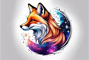 vibrant fox, galaxy, stars tattoo idea