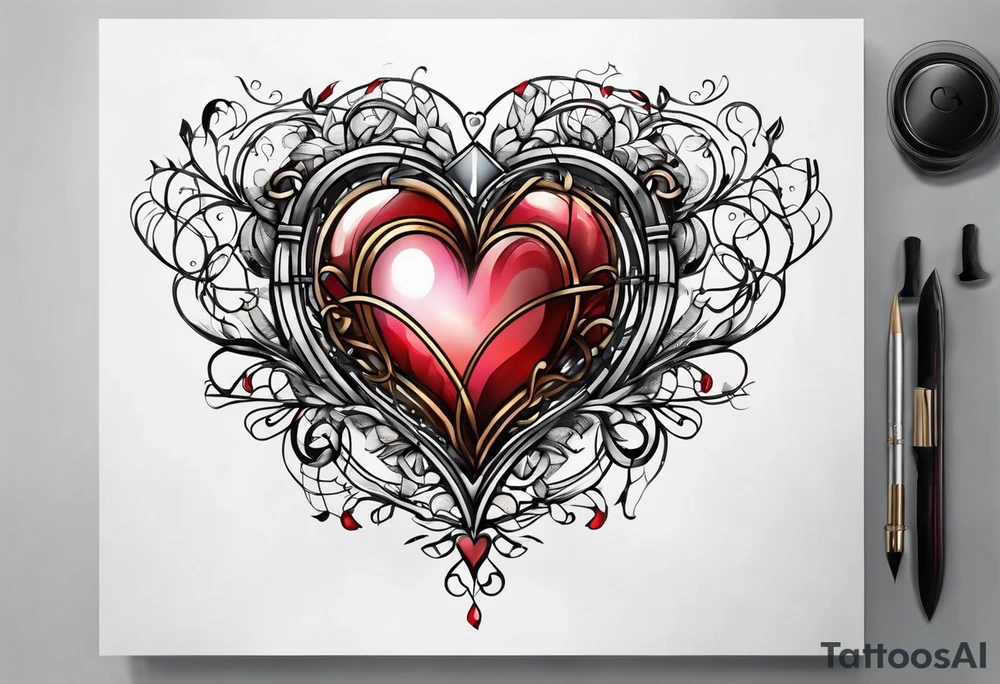 heart surrounded with wire tattoo idea