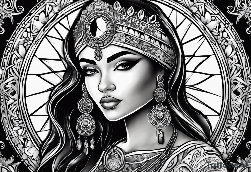 Hispanic/ Latin  goddess, love, forgiveness, strength, peace, cancer sign , time, past, future tattoo idea