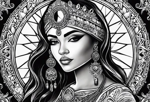 Hispanic/ Latin  goddess, love, forgiveness, strength, peace, cancer sign , time, past, future tattoo idea