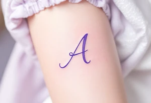 A delicate cursive "A" in soft lavender ink with a watercolor wash. tattoo idea