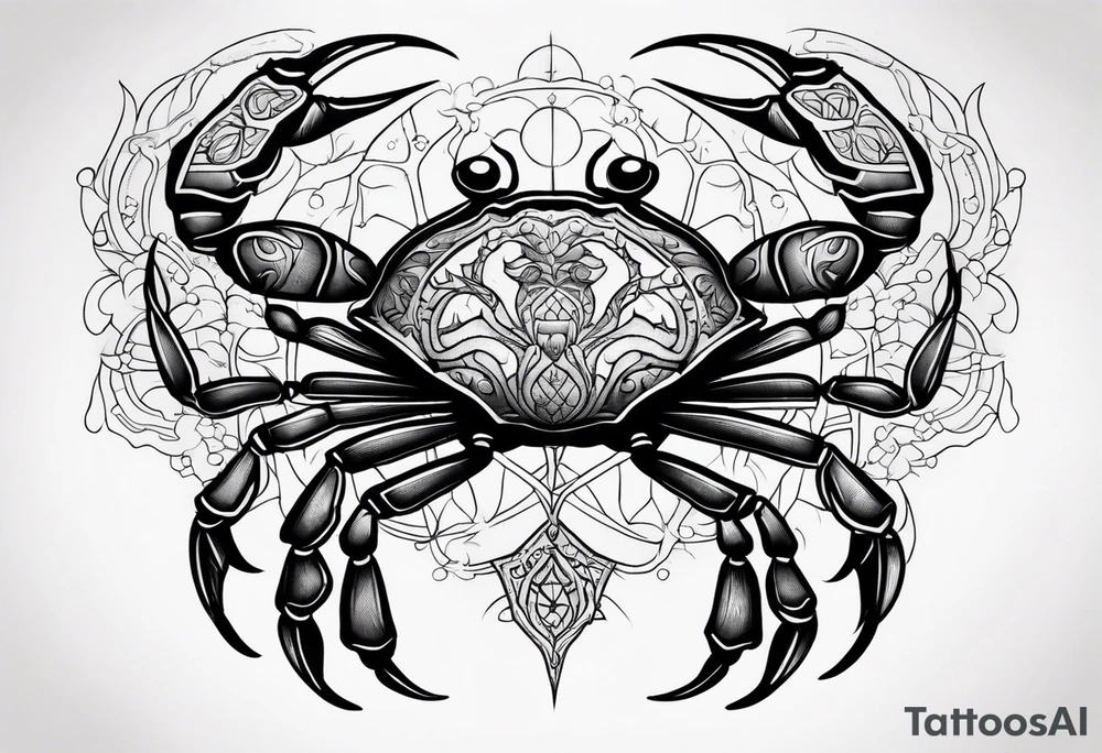 Zodiac crab inside life tree tattoo idea