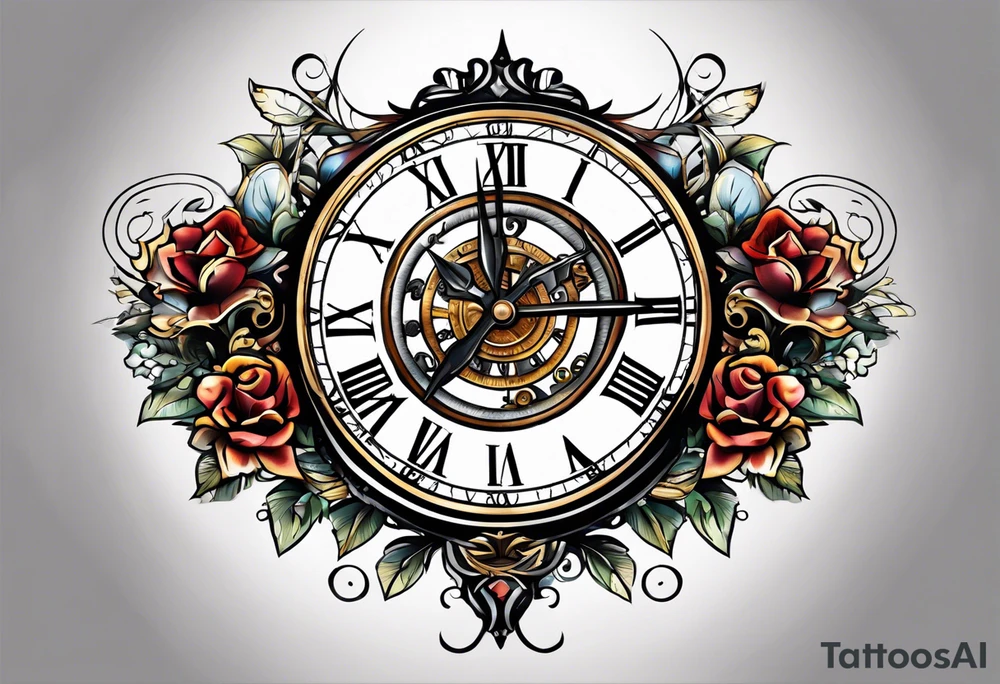 i want a tattoo of a clock with swords tattoo idea