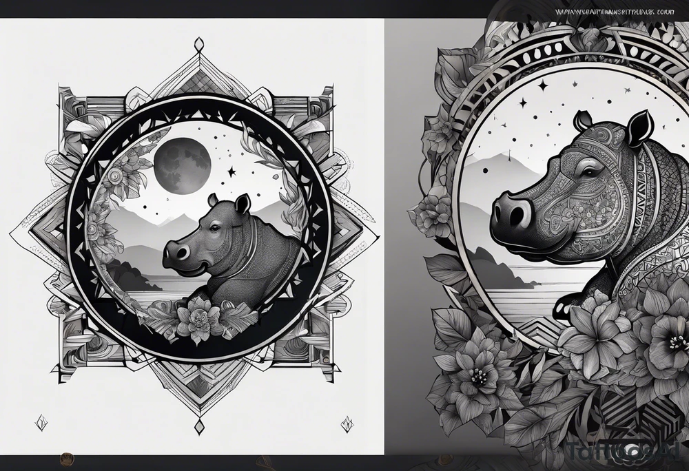 Very asymmetrical, +geometric pattern, with realistic full moon, with hippo,+tribal, +geometric, +inkart , +blackwork, +grey scale, + sketch
with wintersweet flower bud, +inkart touch, +for men, detailed , combined favourite , tattoo idea