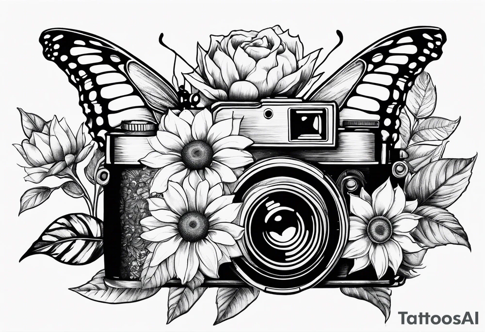 Flower : rose , sunflower, camera, butterfly tattoo idea