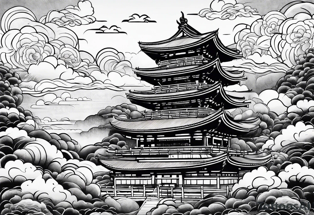 only clouds in japanese tattoo style without any buildings or moon tattoo idea