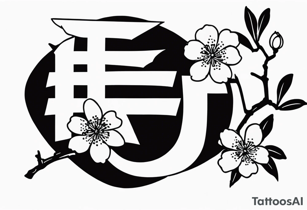 Japanese Kanji symbol for Courage for my pec with cherry blossom accents around it small. courage symbol should be sharpish and black but cherry blossoms around it small in color tattoo idea