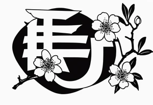 Japanese Kanji symbol for Courage for my pec with cherry blossom accents around it small. courage symbol should be sharpish and black but cherry blossoms around it small in color tattoo idea