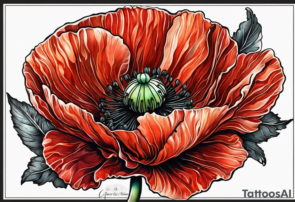 Poppy flower tattoo with the date 12/21/2006 tattoo idea
