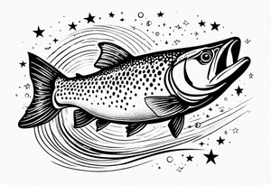 A rainbow trout jumping out of the stars tattoo idea