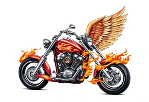 Low rider motorcycle, flames, angel wings tattoo idea