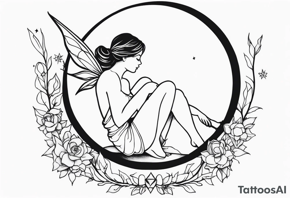 fairy sitting on moon tattoo idea