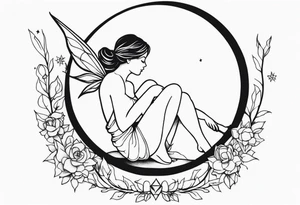 fairy sitting on moon tattoo idea