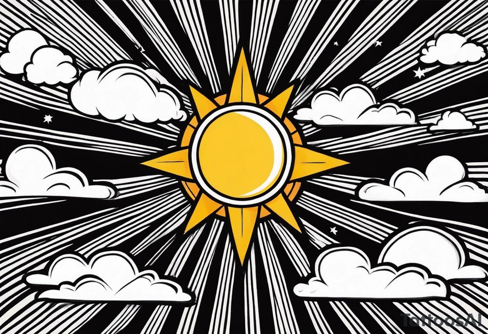 sunshine with rays
and clouds 
old school vintage simple traditional design 

bold color simple tattoo idea