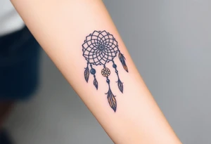 native dreamcatcher with flowing feathers and sacred beads tattoo idea