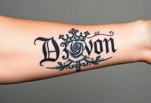 Name D3von with a crown and rose and cross and 03/27/07 tattoo idea