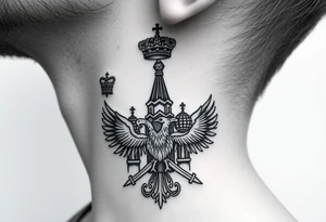 St. George 
3 russian imperial crowns above the Russian coat of arms double eagle
Russian sabre
The Kremlin or St. Basil's Cathedral scene 
on the side of my neck tattoo idea