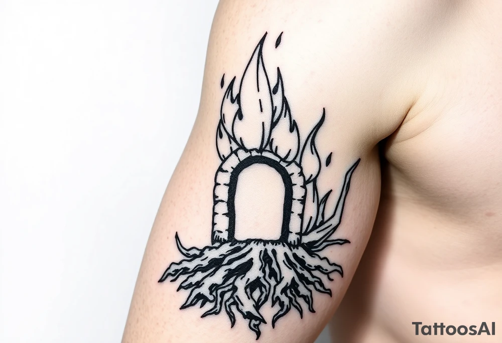 flame in roots, with a roots archway tattoo idea