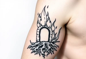 flame in roots, with a roots archway tattoo idea
