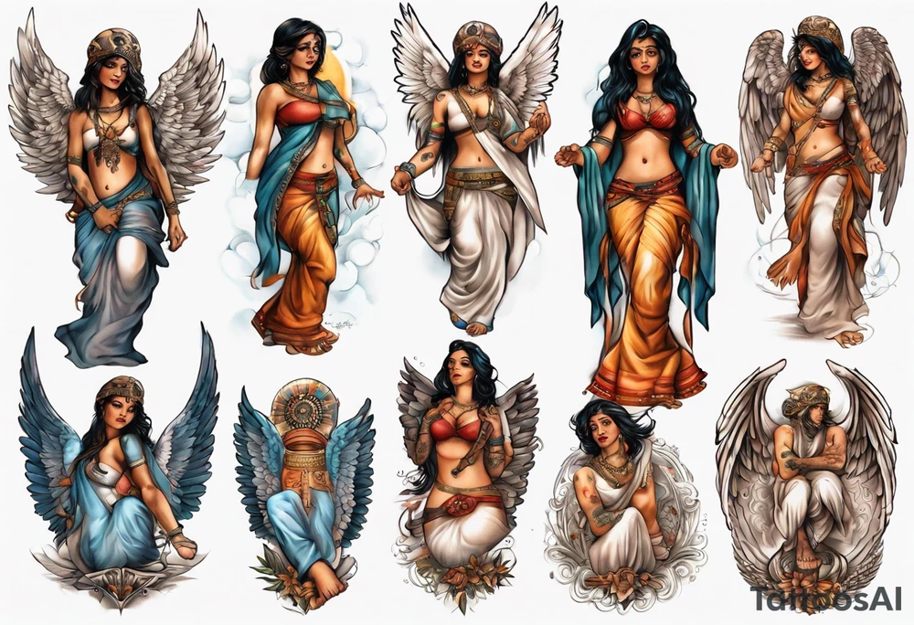 Indian angel on a balcony nsfw tattoo idea