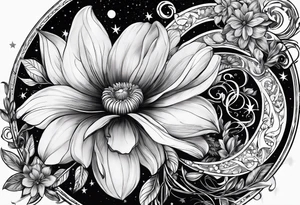 A eternal love flower with the name “Samson” in cursive with moon phases and stars tattoo idea