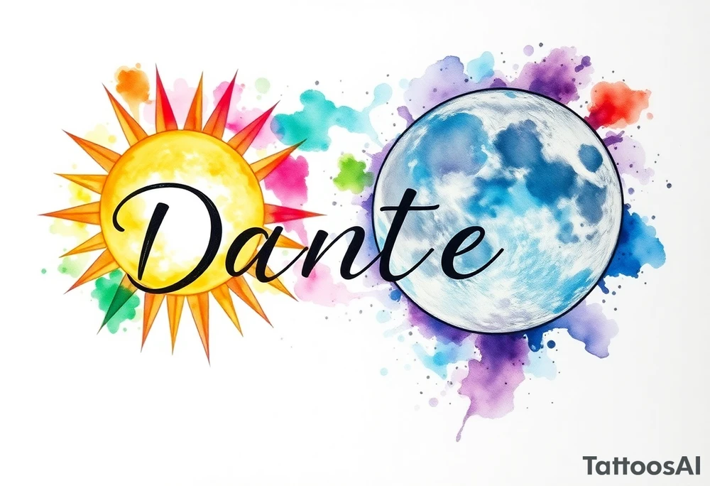 The name "Dante" in the sun and the name "Taiga" in the moon tattoo idea