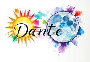 The name "Dante" in the sun and the name "Taiga" in the moon tattoo idea
