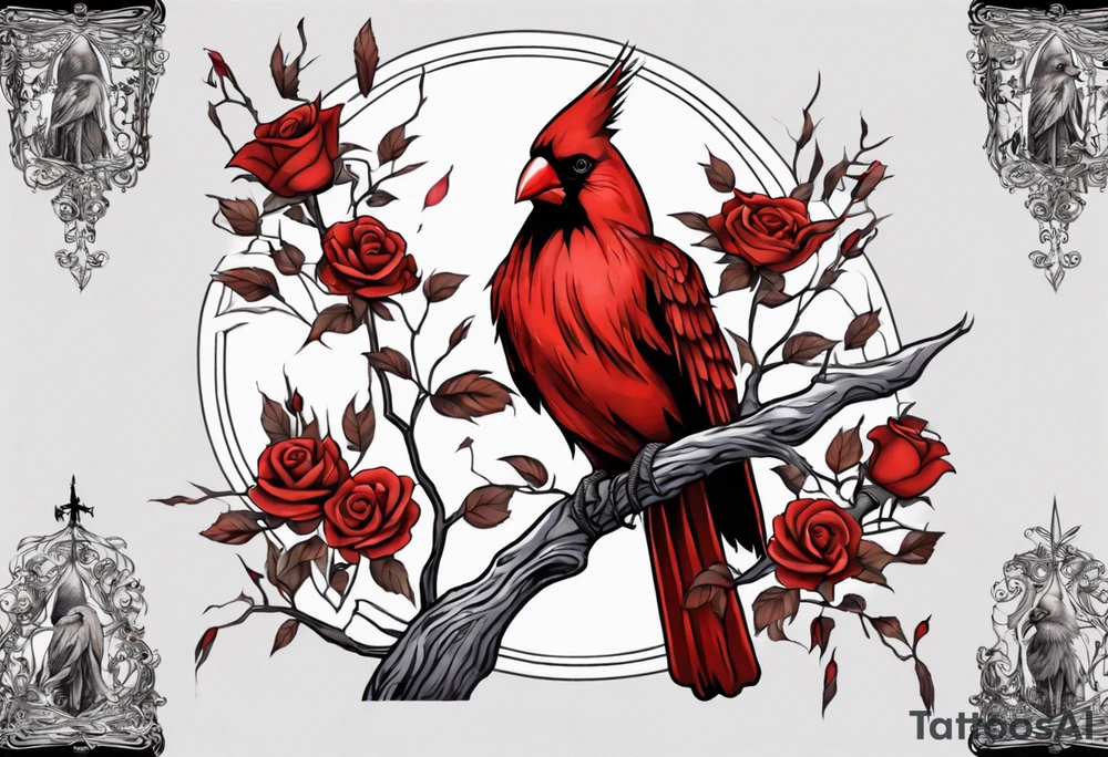 A full sleeve Willow tree with a cardinal holding a rose and a eagle tattoo idea
