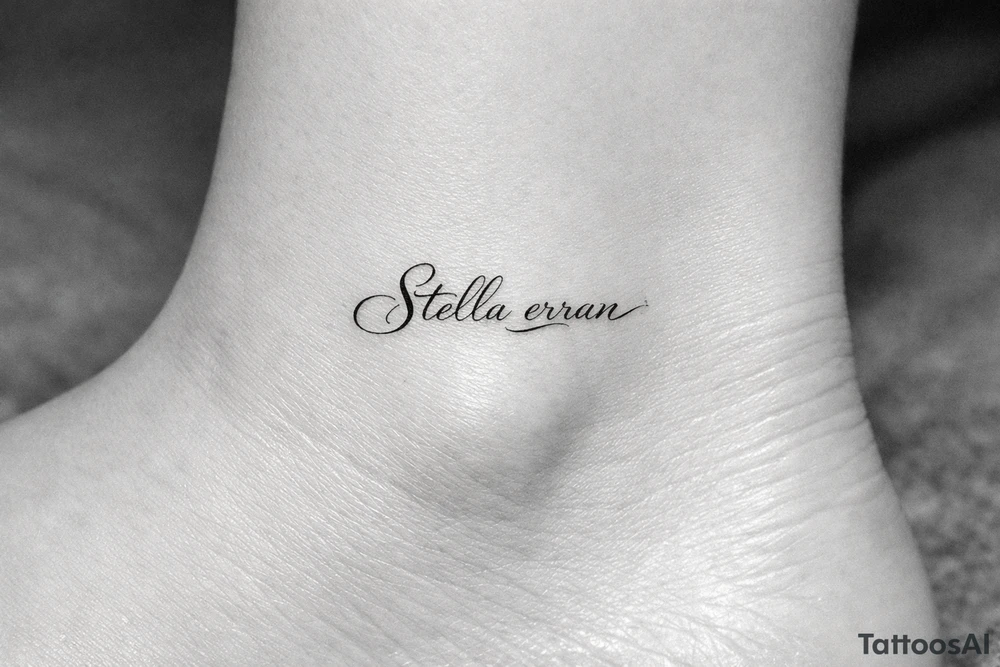 Stella erran, and then beautiful calligraphy cursive on the inner ankle and then beautiful calligraphy cursive on the inner ankle tattoo idea