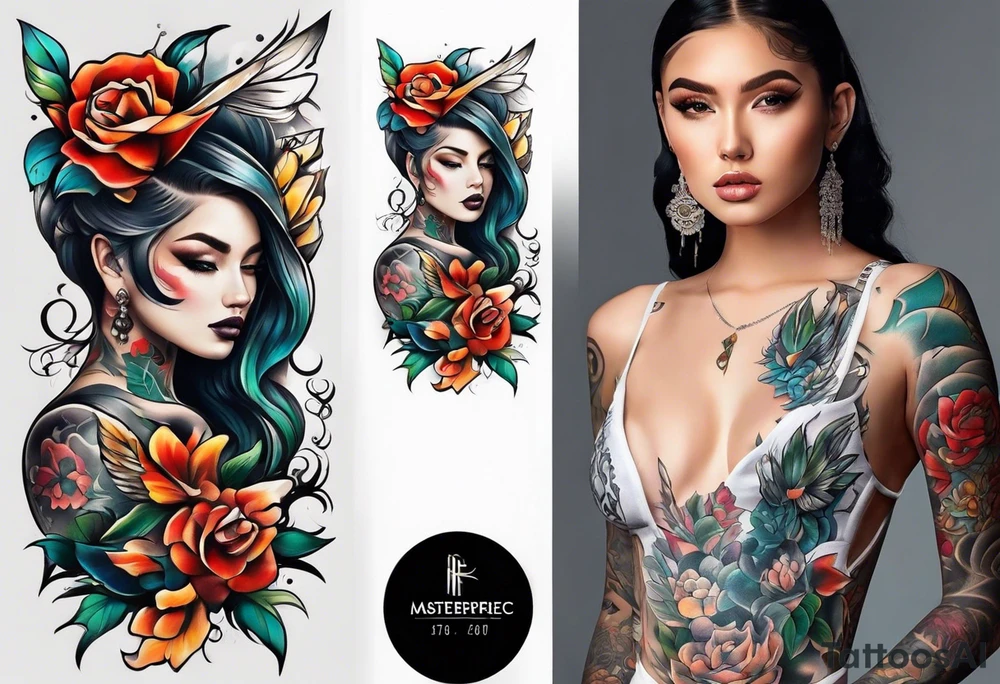 full body tattoo on the back from top to bottom on paper tattoo idea