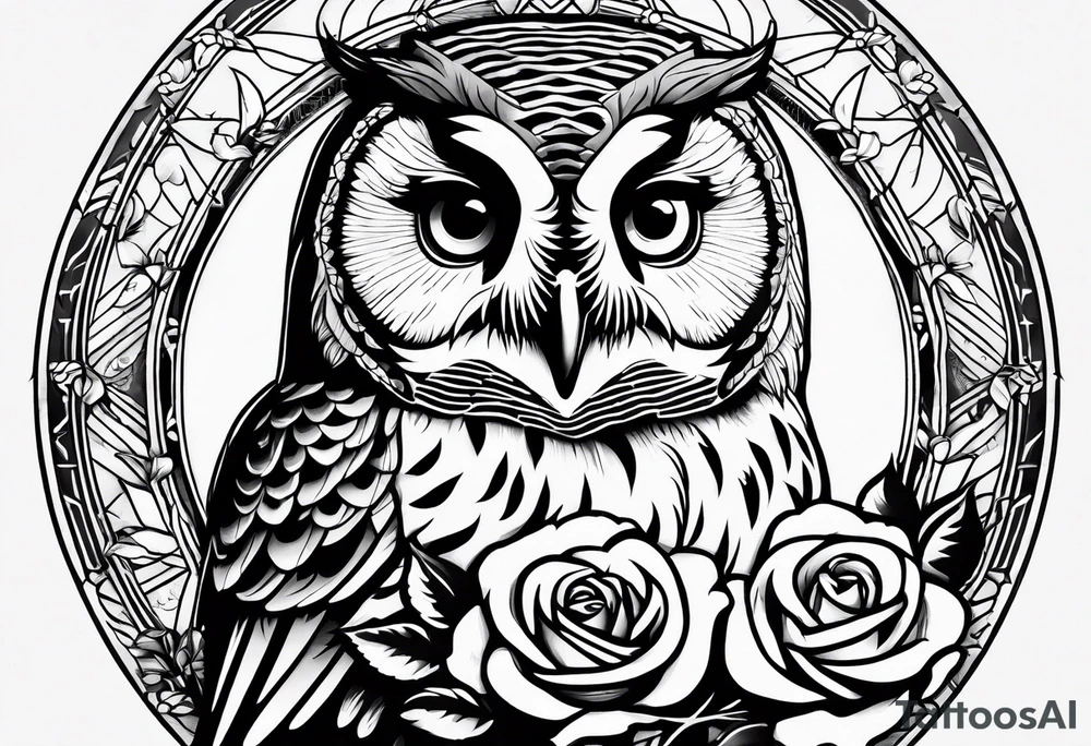 Barred owl and a rose tattoo idea