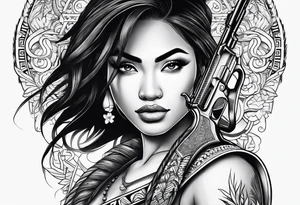polynesian girl plays with gun tattoo idea