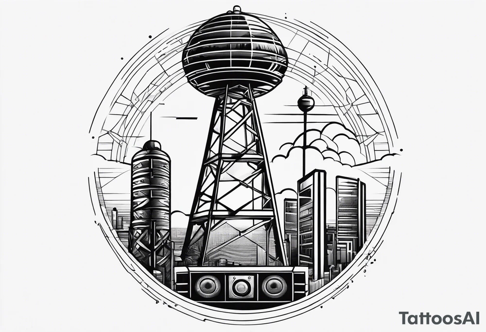 Radio radar tower, geometric patterns around arm, beginning at the wrist tattoo idea