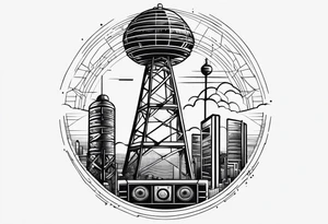 Radio radar tower, geometric patterns around arm, beginning at the wrist tattoo idea