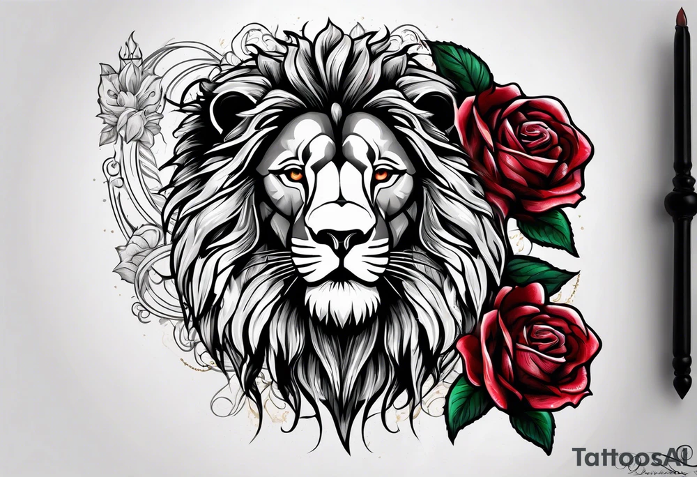 Lion, jesus, rose, rosary tattoo idea