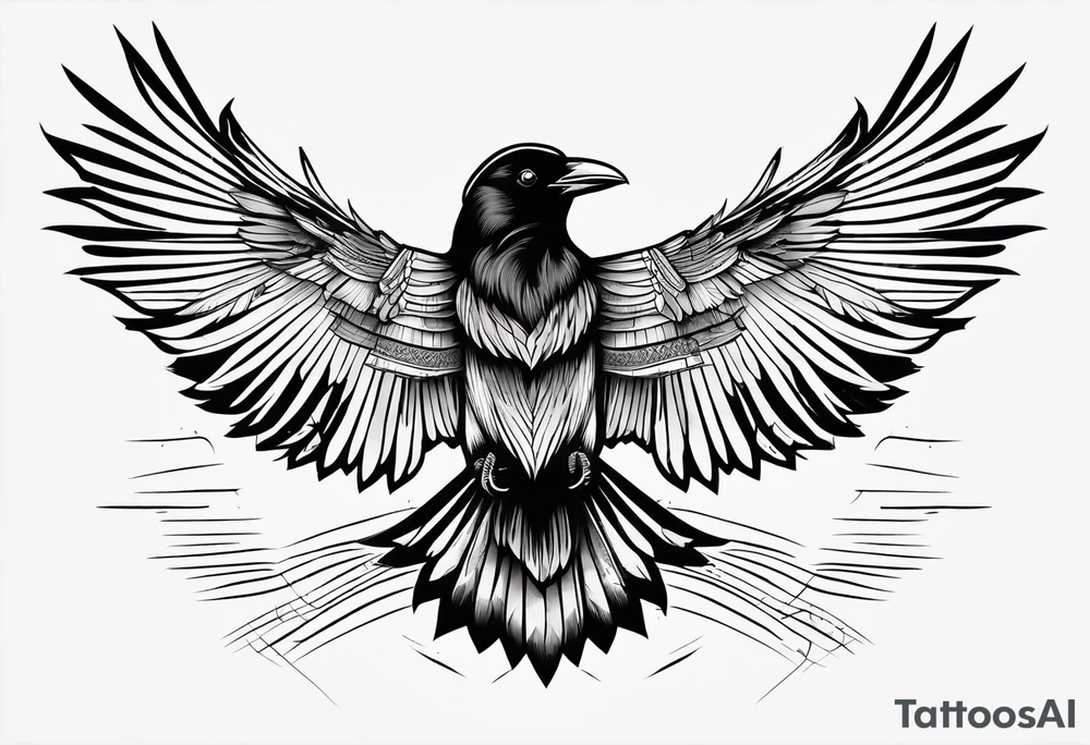 symmetrical outlines of a flying crow, all lines straight tattoo idea