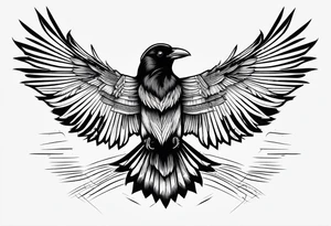 symmetrical outlines of a flying crow, all lines straight tattoo idea