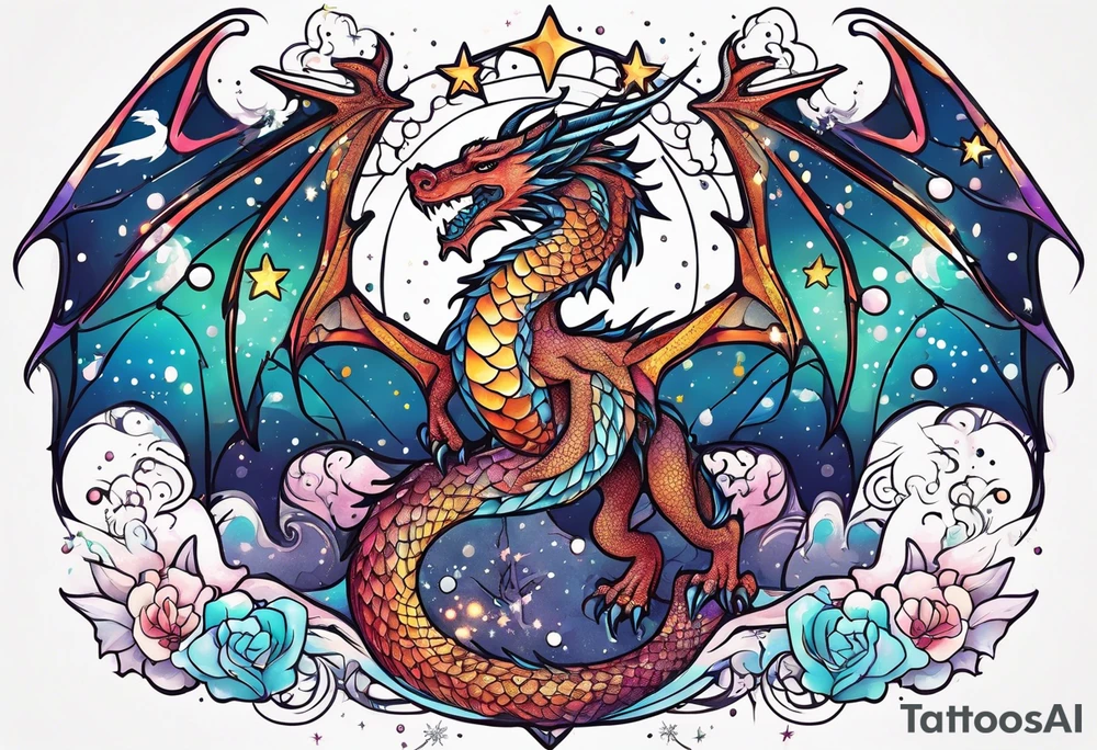 Constellation, wing , snow , cross , dragon japan kawaii tattoo idea