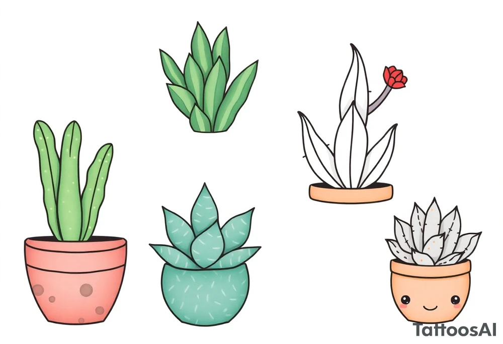 cute cacti and succulent in a pot tattoo idea