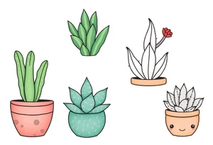 cute cacti and succulent in a pot tattoo idea