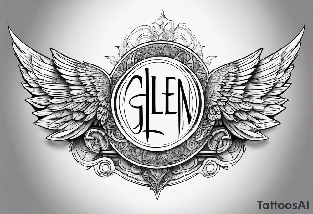 Angel Wings with the word Glenn in between tattoo idea